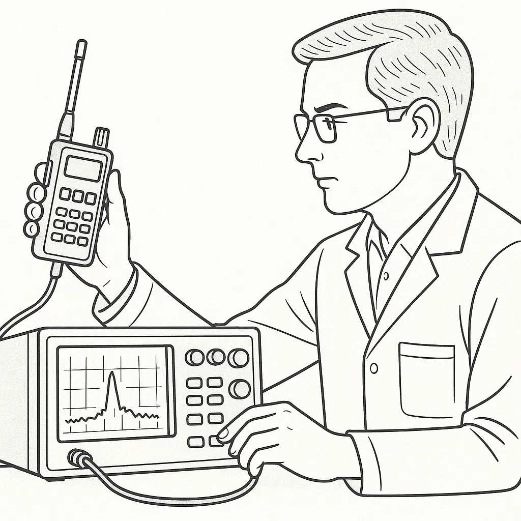 An engineer checking a walkie talkie